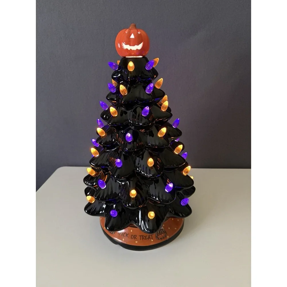 RJ Legend Halloween Ceramic Tree - 15 Inch Hand-Painted, Light Up Decor